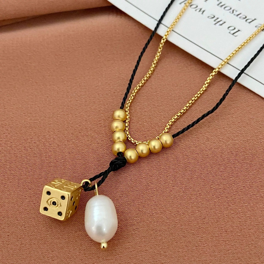Tory Burch Freshwater Pearl Dice Pendant Double Layer Necklace